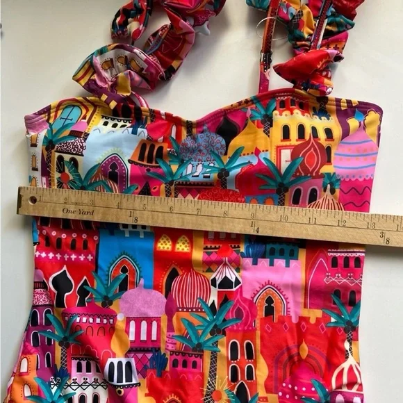 Sporlike One Piece Swimsuit Ruffle Straps Colorful New Size Small - Picture 6 of 7